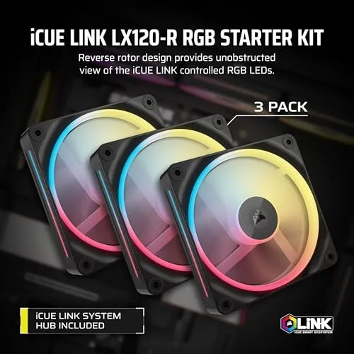 Corsair ▫️ iCUE LINK LX120-R RGB Ventilador Inverso PWM de 120 mm – Preto 2