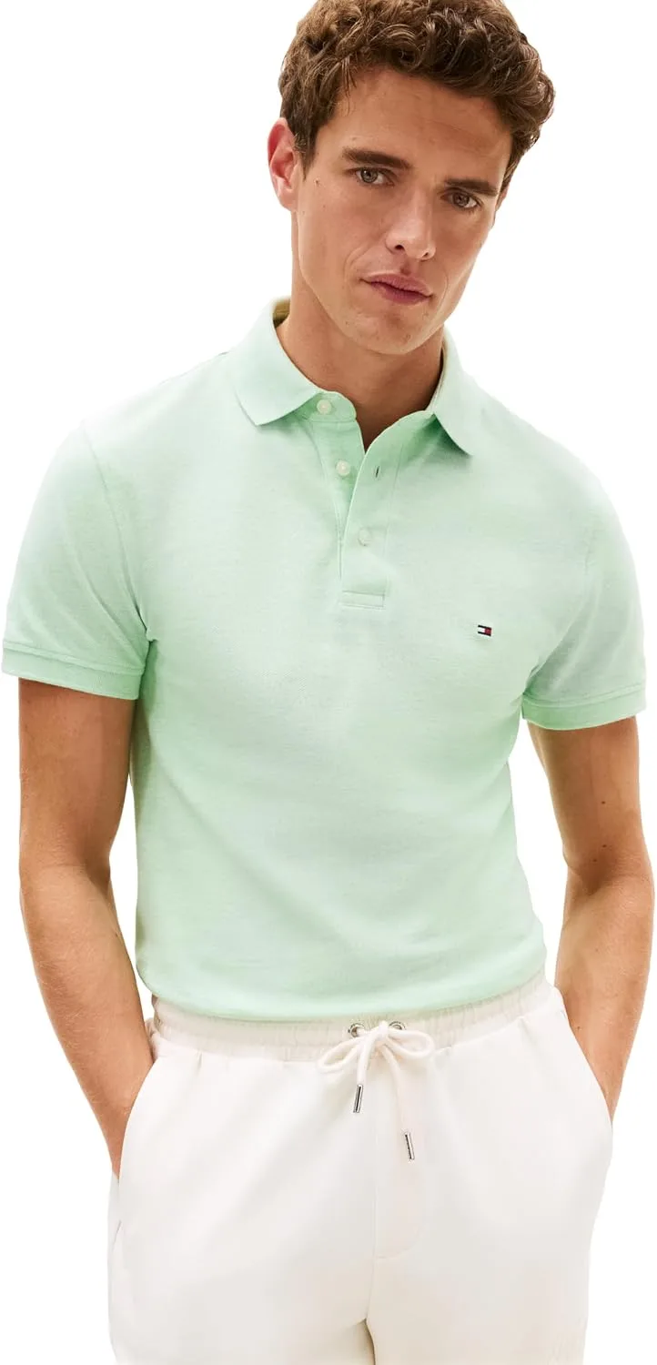 Tommy Hilfiger ▫️ Camisas polo de manga curta de corte justo, com algodão piqué elástico e orgânico - Homem