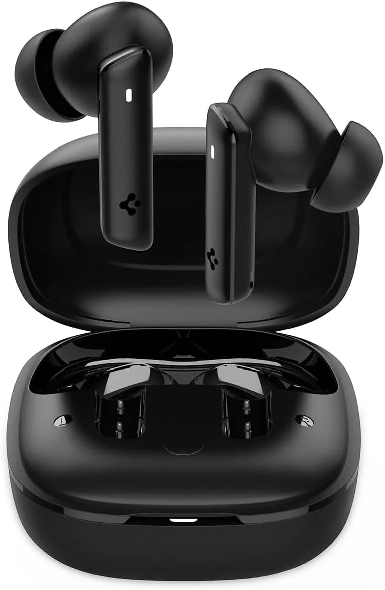Spigen ▫️ Auscultadores Desportivos Sem Fios Audio SA-TW P20, Auscultadores Bluetooth 5.2 para Jogos, 30 horas de reprodução, USB-C, cancelamento de ruído, resistência à água IPX5, equalizador personalizado - Preto
