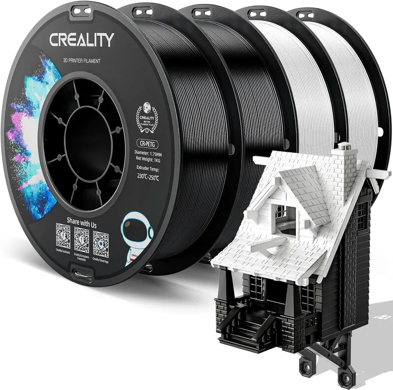 Creality ▫️ Filamento PETG de 1,75 mm e 4 kg para impressão 3D, excelente dureza, alta precisão, sem odor e não tóxico, resistente à humidade, filamento PETG brilhante de 1 kg para impressora 3D
