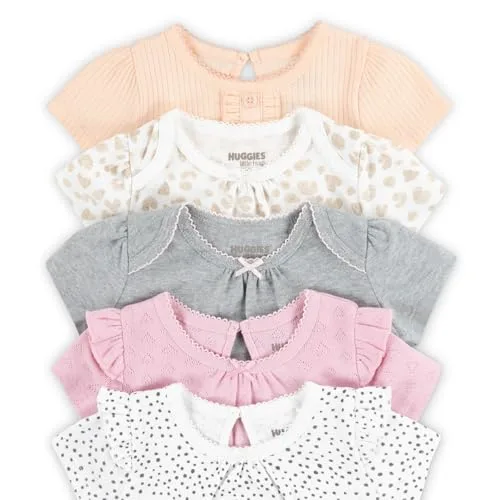 HUGGIES ▫️ Little Hugs Little Hugs Unissexo para bebé, embalagem de 5 peças, body com gola elevada, camisa formal com botões para bebés e crianças pequenas, bebé - meninas 4