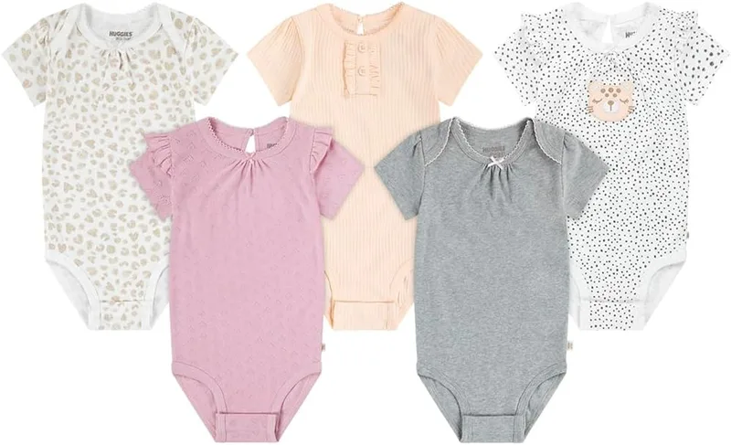 HUGGIES ▫️ Little Hugs Little Hugs Unissexo para bebé, embalagem de 5 peças, body com gola elevada, camisa formal com botões para bebés e crianças pequenas, bebé - meninas