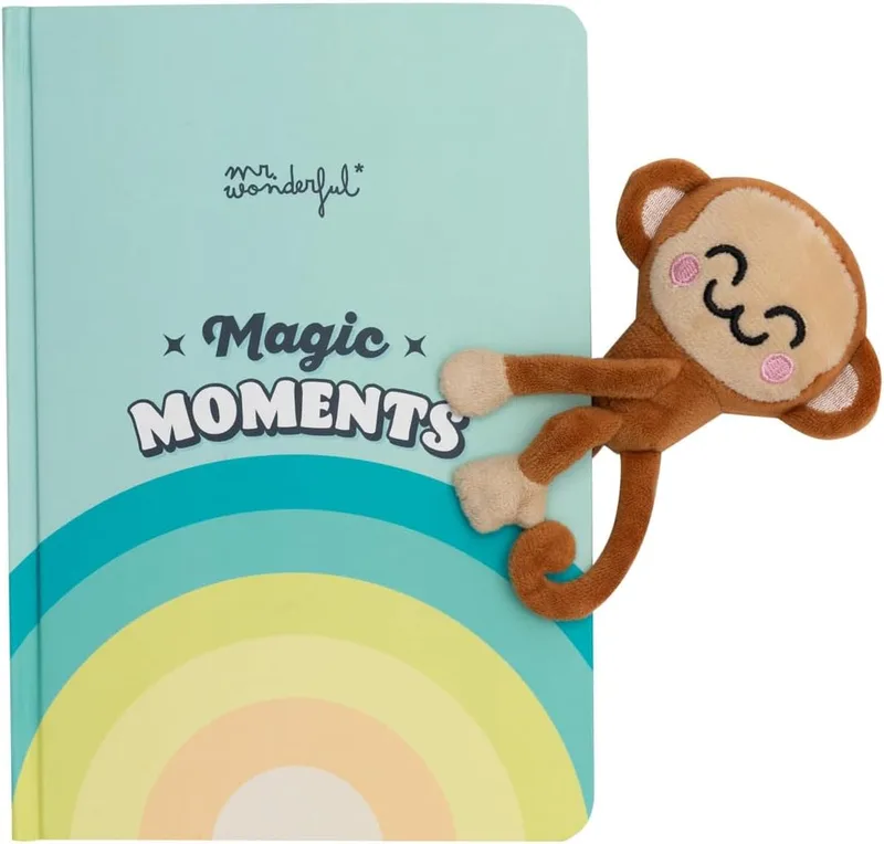 Mr. Wonderful ▫️ Caderno com peluche e fecho magnético «mono» - Magic moments - 100% poliéster - 192 páginas pautadas de 100 g/m²