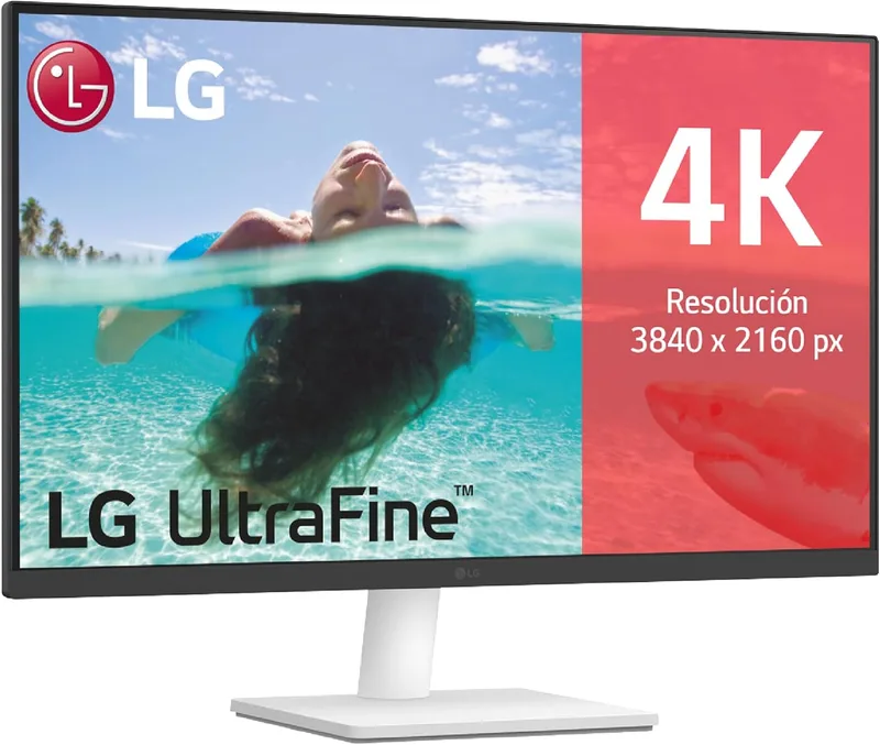 LG ▫️ 27US500-W - Monitor 4K UltraHD 27", 3840x2160 (16:9) Painel IPS, HDR10, Super Resolution+, DCI-P3 90%, 2× HDMI 2.0 e DisplayPort 1.4, 60 Hz, 5 ms, Inclinação ajustável, Branco
