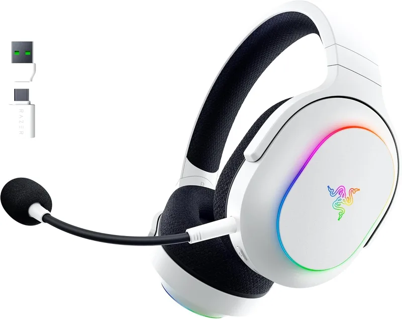 Razer Barracuda X Chroma - Auscultadores para jogos sem fios multiplataformas com 6 zonas RGB Chroma (SmartSwitch Hyperspeed e Bluetooth, altifalantes de 40 mm, microfone amovível) Branco