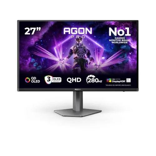 AOC ▫️ Agon Pro AG276QZD2AM - Monitor OLED QHD de 27 polegadas, 280 Hz, 0,03 ms GtG, FreeSync Premium Pro, compatível com G-Sync, HDR400 (2560 x 1440, 2 x HDMI 2.1, DisplayPort, concentrador USB) Preto 2