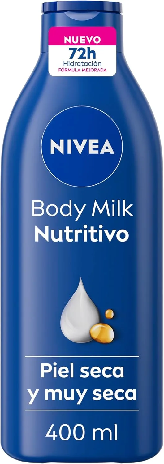 NIVEA ▫️ Body Milk Nutritivo (1 x 400 ml), leite corporal que hidrata durante 72 horas, creme hidratante corporal com óleo de amêndoa e ácido hialurónico, para pele seca