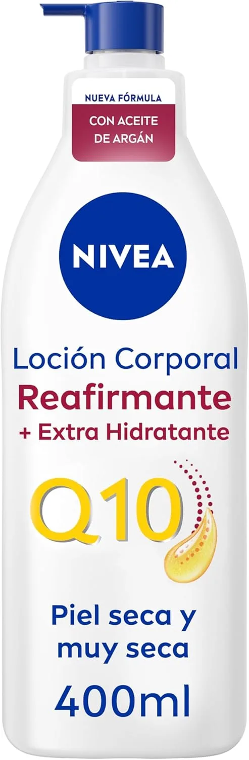 NIVEA ▫️ Q10 Leite Corporal de Óleo de Argão Reafirmante + Extra Hidratante (400 ml), loção corporal reafirmante para pele seca, creme hidratante corporal nutritivo