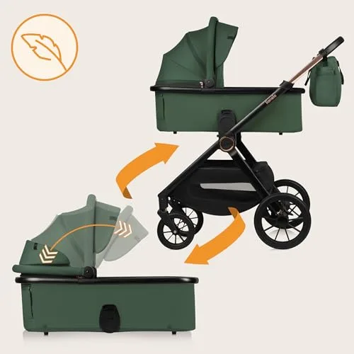 lionelo ▫️ Layla Carrinho 2 em 1 para bebés (0-4 anos, até 22 kg), alcofa e cadeira de passeio, assento reversível, encosto reclinável, rodas em PU, suspensão, capota impermeável com proteção UPF50+ 3