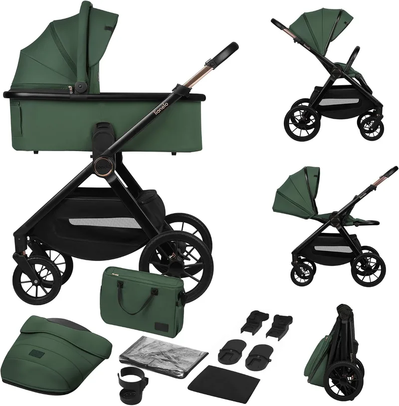 lionelo ▫️ Layla Carrinho 2 em 1 para bebés (0-4 anos, até 22 kg), alcofa e cadeira de passeio, assento reversível, encosto reclinável, rodas em PU, suspensão, capota impermeável com proteção UPF50+
