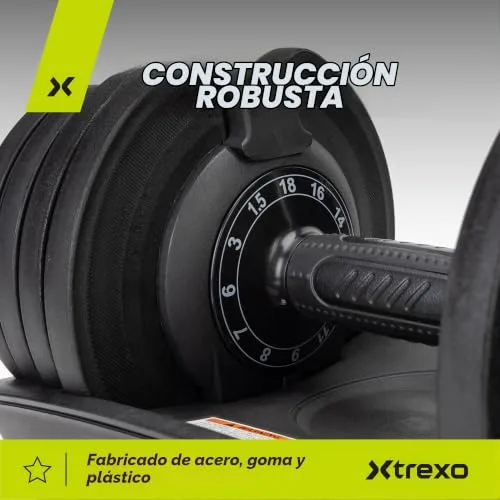 TREXO ▫️ Halteres de 18|24|32|40 kg com botão de ajuste de peso – Halteres de ferro para fitness com pega ergonómica antiderrapante 2