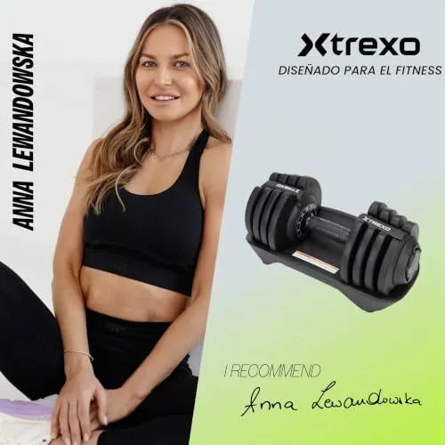 TREXO ▫️ Halteres de 18|24|32|40 kg com botão de ajuste de peso – Halteres de ferro para fitness com pega ergonómica antiderrapante 5
