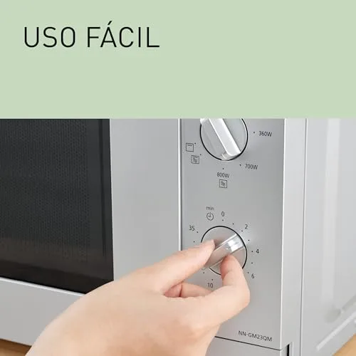 Panasonic ▫️ NN-GM23QMEPG Micro-ondas com grelhador de 20 L, com tabuleiro de vidro e grelha, 800 W, grelhador de 1000 W, função de descongelação, botão giratório, Quick 30, temporizador, prateado 6