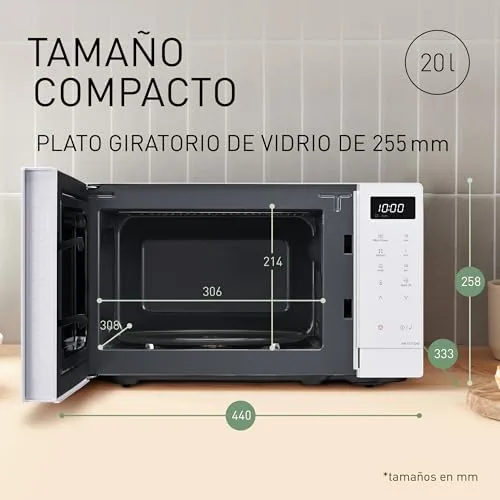 Panasonic ▫️ NN-ST21QWEPG Micro-ondas de 20 L com tabuleiro de vidro, 800 W, descongelação automática, 11 programas automáticos, ecrã LED, 5 níveis de potência, temporizador digital, branco 3