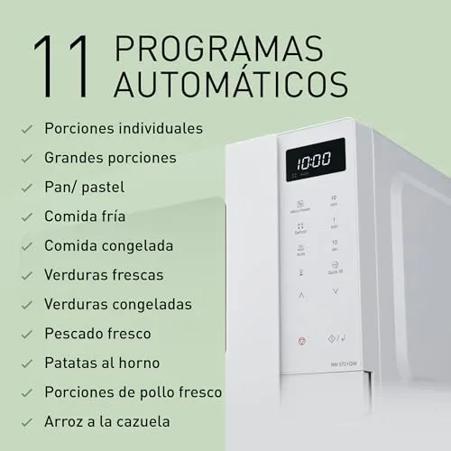 Panasonic ▫️ NN-ST21QWEPG Micro-ondas de 20 L com tabuleiro de vidro, 800 W, descongelação automática, 11 programas automáticos, ecrã LED, 5 níveis de potência, temporizador digital, branco 6