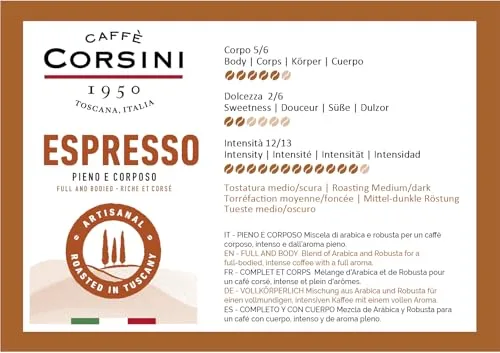 CAFFÈ CORSINI 1950 ▫️ Caffè Corsini - Café em Grão 1 kg para Expresso, Mistura Clássica de Arábica e Robusta, Torra Média-Escura, Café de Corpo Intenso com Aroma Envolvente, Origem: América do Sul e África. 4