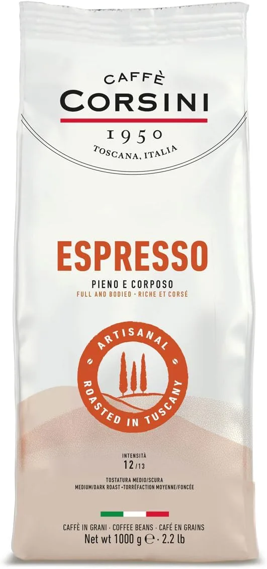 CAFFÈ CORSINI 1950 ▫️ Caffè Corsini - Café em Grão 1 kg para Expresso, Mistura Clássica de Arábica e Robusta, Torra Média-Escura, Café de Corpo Intenso com Aroma Envolvente, Origem: América do Sul e África.