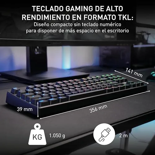 CHERRY ▫️ XTRFY K4V2 TKL, Teclado para jogos com fio, sem teclado numérico, disposição francesa (AZERTY), iluminação RGB, interruptores mecânicos MX2A RED, preto 2