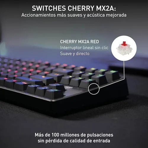 CHERRY ▫️ XTRFY K4V2 TKL, Teclado para jogos com fio, sem teclado numérico, disposição francesa (AZERTY), iluminação RGB, interruptores mecânicos MX2A RED, preto 3