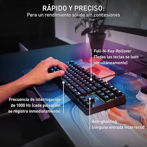 CHERRY ▫️ XTRFY K4V2 TKL, Teclado para jogos com fio, sem teclado numérico, disposição francesa (AZERTY), iluminação RGB, interruptores mecânicos MX2A RED, preto 6