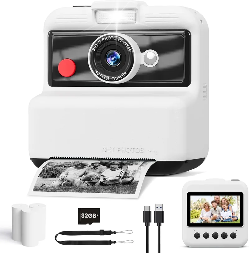 CAMCLID ▫️ Câmara de fotografias para crianças, câmara para crianças de 3,0 polegadas, câmara de fotografias UHD de 48 MP/2,5 K com cartão de 32 GB, presente para raparigas e rapazes de 3 4 5 6 7 8 9 10 11 anos (branco)