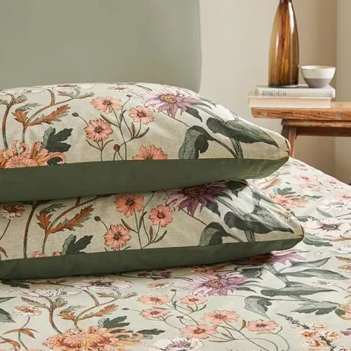 furn. ▫️ Conjunto de edredão com padrão botânico Wylder Nature Wallflower - Verde celadon - Duplo 3