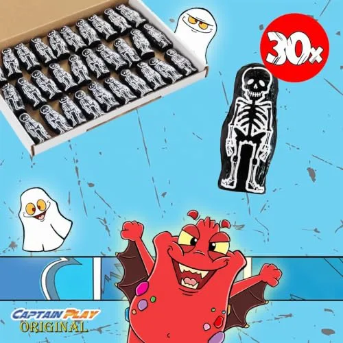 CAPTAIN PLAY ▫️ Decoração de Halloween, 30 esqueletos de chocolate, 210 g em embalagem individual, Doces de Halloween 4