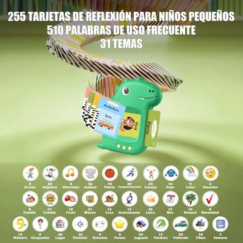VISATOR ▫️ Cartões Flash com voz em espanhol – Brinquedos para crianças a partir dos 3 anos (Verde) 2
