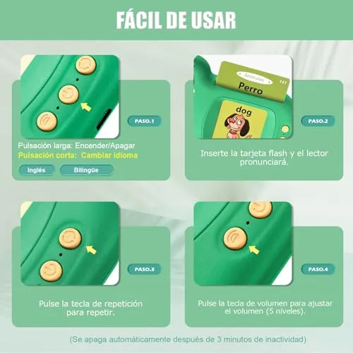 VISATOR ▫️ Cartões Flash com voz em espanhol – Brinquedos para crianças a partir dos 3 anos (Verde) 6