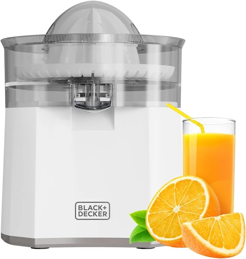 Black+Decker ▫️ Espremedor de citrinos BXCJ40E | 40 W | Escoamento contínuo | Abacaxi grande | Sistema antigotejamento em aço inoxidável | Rotação bidirecional | Sem BPA | Antipó | Base antiderrapante
