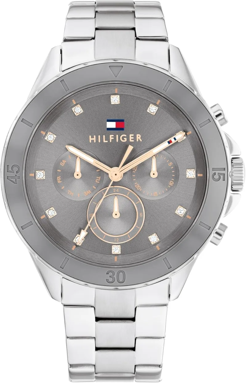 Tommy Hilfiger ▫️ Relógio analógico multifunções de quartzo para mulher, com braceletes em aço inoxidável