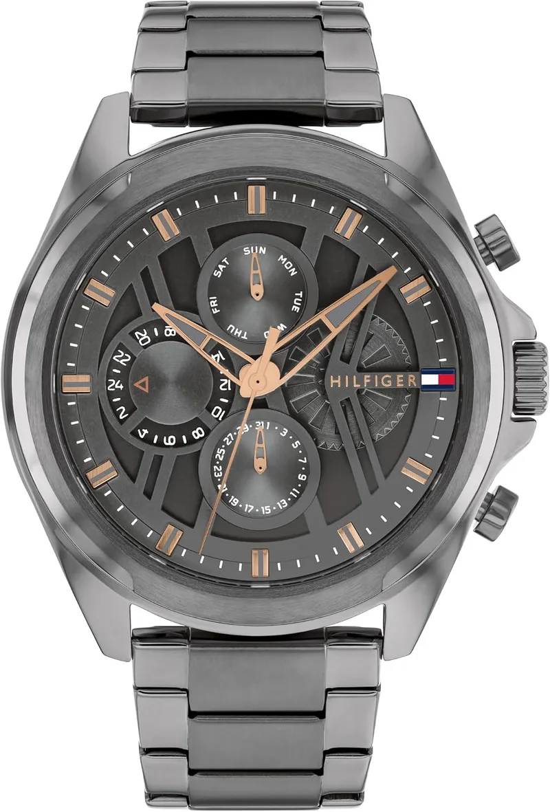 Tommy Hilfiger ▫️ Relógio analógico multifunções de quartzo para homem, com bracelete em aço inoxidável ou em pele