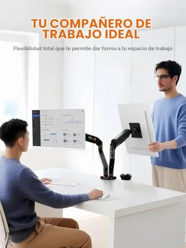 Ibergrif ▫️ Suporte duplo para monitores de 13" a 27", braço ajustável com mola, Suporta 2 monitores, inclinação, rotação e giro com base de montagem C-Clamp e anel de passagem, VESA 75/100 mm (MA001-2) 5