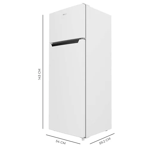 Cecotec ▫️ Frigorífico 2D Bolero CoolMarket 2D 211 Branco E. Motor com descongelação automática. Frigorífico de 2 portas, branco, 143 x 54 cm, capacidade de 211 L, porta reversível, classe energética E, com modo de congelação rápida 2