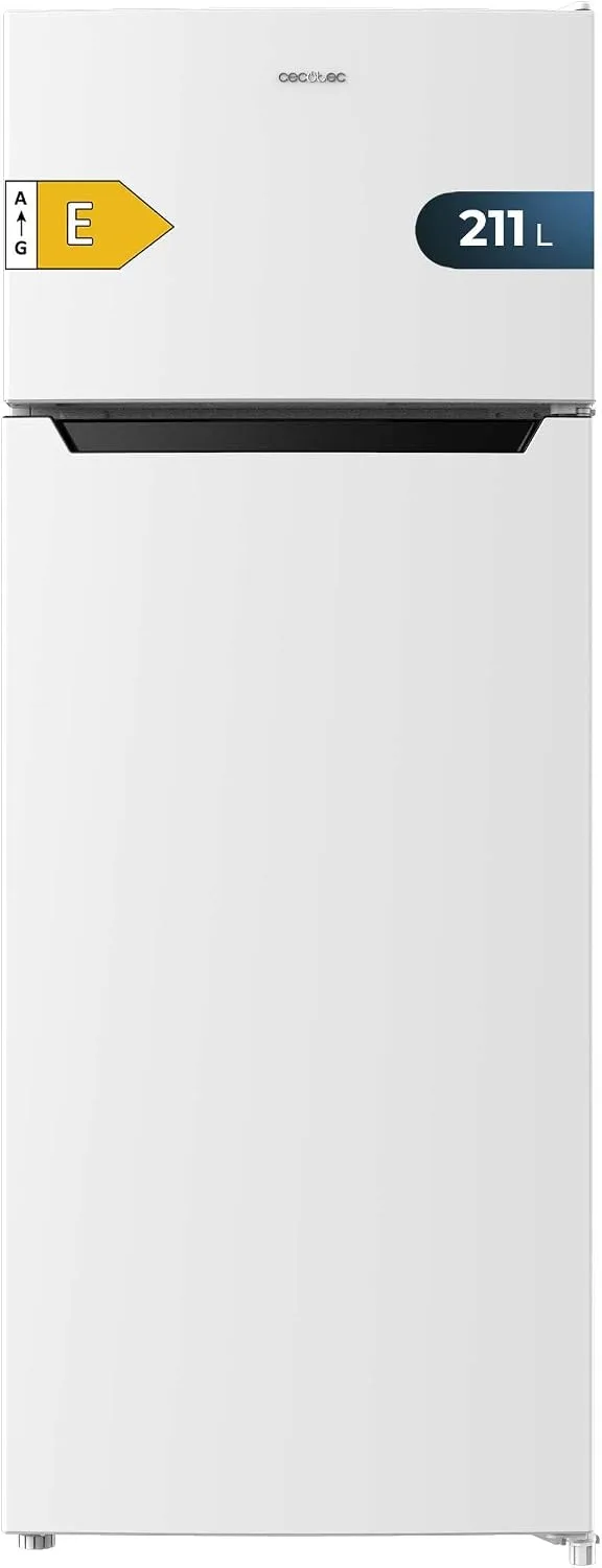 Cecotec ▫️ Frigorífico 2D Bolero CoolMarket 2D 211 Branco E. Motor com descongelação automática. Frigorífico de 2 portas, branco, 143 x 54 cm, capacidade de 211 L, porta reversível, classe energética E, com modo de congelação rápida