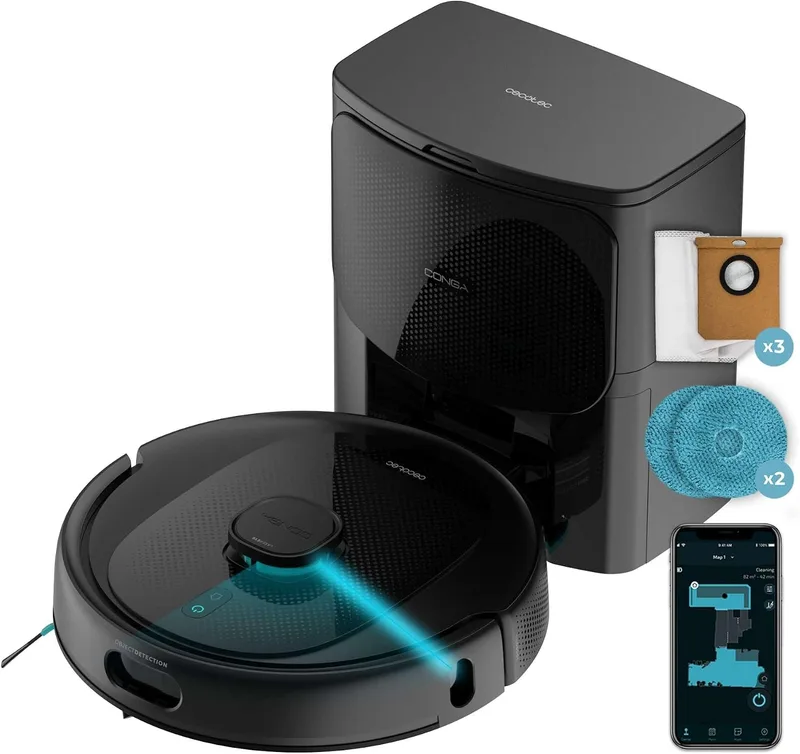 Cecotec ▫️ Robô aspirador Conga 9990 AI Spin Revolution Ultra Power Home, 10 000 Pa, navegação a laser, base com esvaziamento automático, inteligência artificial, evita obstáculos, controlo através da aplicação, autonomia de 240 min