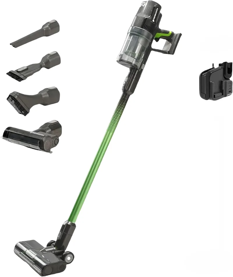 Greenworks ▫️ Aspirador sem fios GD24SVK4D Deluxe, elevado poder de sucção, filtro HEPA, pêlos de animais, 3 níveis de potência, carregador de parede, garantia de 3 anos