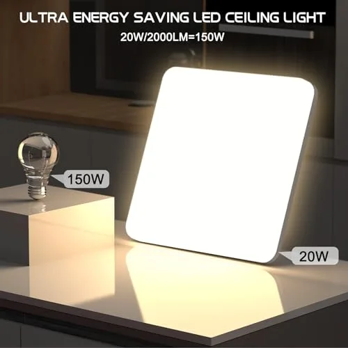 OUILA ▫️ Luminária de teto LED, 20 W, 2000 lm, 4000 K, Luminárias de teto, IP44, Branco Natural, Quadrada, Ultrafina, Luminária LED de teto para sala, casa de banho, varanda, quarto, corredor e cozinha 3