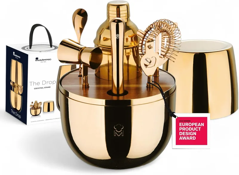 MasterPro ▫️ The Drop - Conjunto de 6 peças para coquetelaria em aço inoxidável - Elegante, resistente e multifuncional - Presente ideal (Natal, Páscoa, casamento) - Caixa de presente incluída