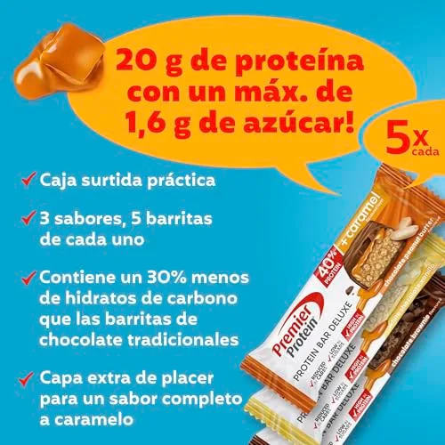 Premier Protein ▫️ Barra Proteica Deluxe 40% - Caixa com vários sabores - 15 x 50 g - Baixo teor de açúcar - Baixo teor de hidratos de carbono - sem óleo de palma 3