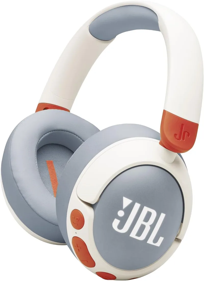 JBL ▫️ Junior 470 NC, Auscultadores supra-aurais sem fios para crianças, Bluetooth, Cancelamento ativo do ruído, volume até 85 dB, 50 horas de autonomia da bateria, Conjunto de autocolantes Dobráveis, Branco