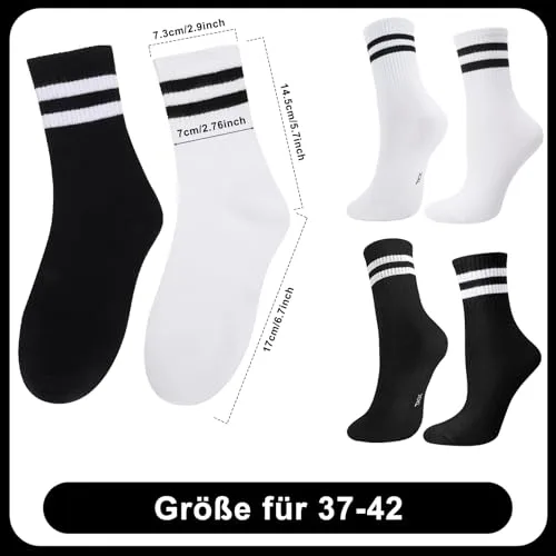 Utensilsto ▫️ Conjunto de 6 pares de meias desportivas para homem e mulher, meias de ténis às riscas, meias de algodão, unissexo, brancas e pretas, meias desportivas para mulher e homem 5