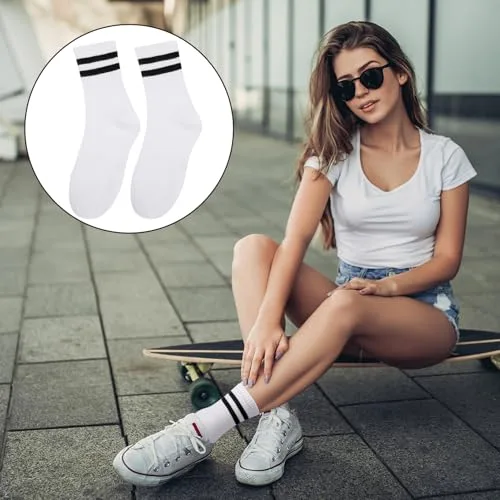 Utensilsto ▫️ Conjunto de 6 pares de meias desportivas para homem e mulher, meias de ténis às riscas, meias de algodão, unissexo, brancas e pretas, meias desportivas para mulher e homem 6