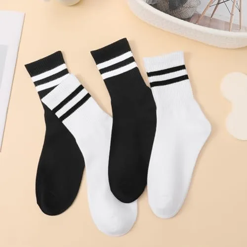 Utensilsto ▫️ Conjunto de 6 pares de meias desportivas para homem e mulher, meias de ténis às riscas, meias de algodão, unissexo, brancas e pretas, meias desportivas para mulher e homem 7