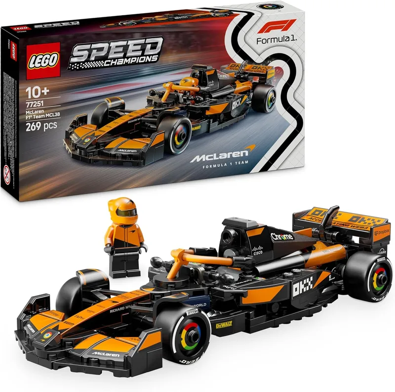 LEGO ▫️ Speed Champions Carro de Corrida McLaren F1 Team MCL38 Veículo de Fórmula 1 de Brinquedo, Modelo de Montagem com 1 Minifigura de Piloto, Presente para Meninos e Meninas a partir dos 10 Anos 77251