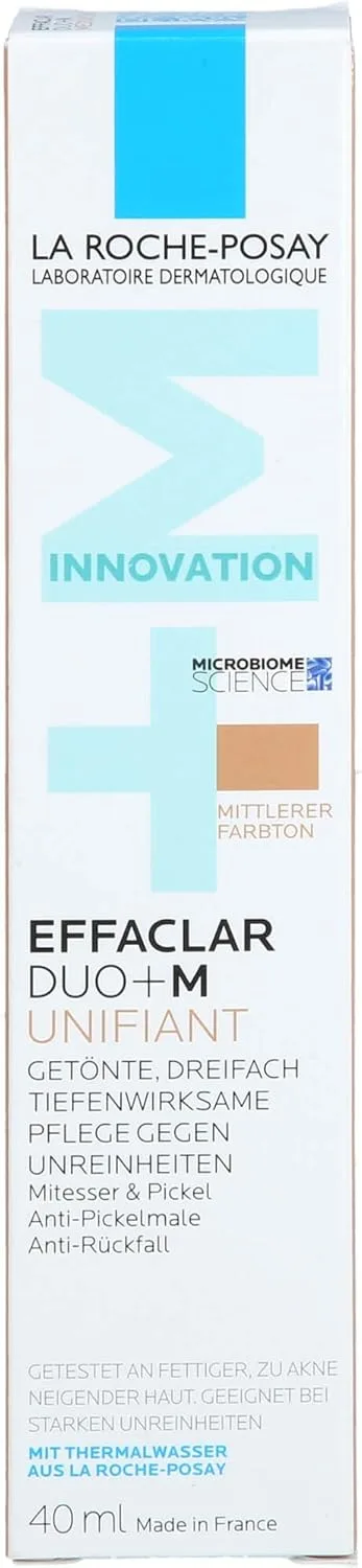 La Roche-Posay ▫️ Tratamento corretor facial, Anti-acne, Combate as manchas, os pontos negros e as imperfeições, Com efeito anti-recidiva, Com niacinamida, Effaclar Duo+M Unifiant Médio, 40 ml