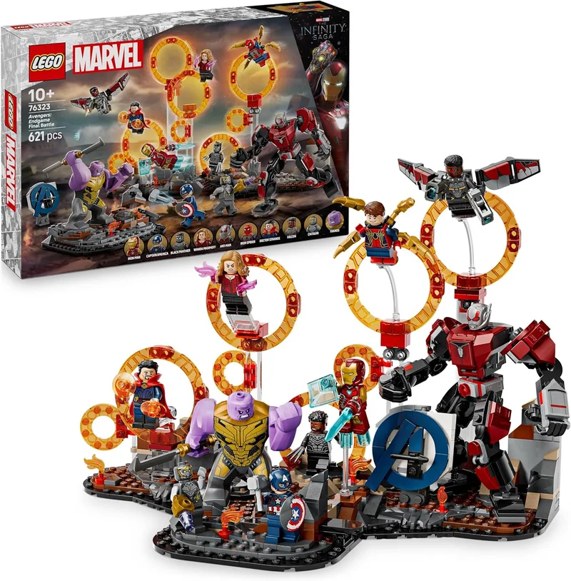 LEGO ▫️ Marvel: A Batalha Final dos Vingadores – Endgame, Brinquedo de super-heróis, Figura do Thanos, Mecha do Ant-Man e minifiguras do Homem de Ferro, Capitão América e Pantera Negra, Presente para meninos e meninas 76323