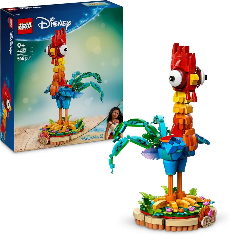 LEGO | Disney Vaiana 2 Heihei Brinquedo de Construção - Figura Animal Articulada com Cabeça Rotativa, Asas Móveis e Penas na Cauda com Base de Exposição - Prenda para Raparigas a partir dos 9 anos 43272