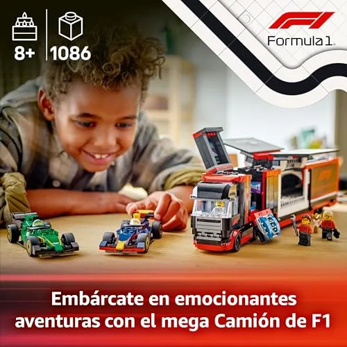 LEGO ▫️ City Camião de F1 com Carros de F1 RB20 e AMR24, 2 maquetes de veículos de Fórmula 1 da Red Bull e da Aston Martin, 2 minifiguras de pilotos e 3 membros da equipa, presente para meninos e meninas a partir dos 8 anos 60445 2