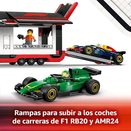 LEGO ▫️ City Camião de F1 com Carros de F1 RB20 e AMR24, 2 maquetes de veículos de Fórmula 1 da Red Bull e da Aston Martin, 2 minifiguras de pilotos e 3 membros da equipa, presente para meninos e meninas a partir dos 8 anos 60445 4